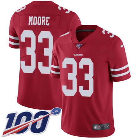 Nike 49ers #33 Tarvarius Moore Red Team Color Youth Stitched NFL 100th Season Vapor Limited Jersey