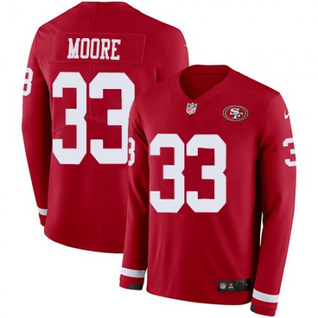 Nike 49ers #33 Tarvarius Moore Red Team Color Youth Stitched NFL Limited Therma Long Sleeve Jersey