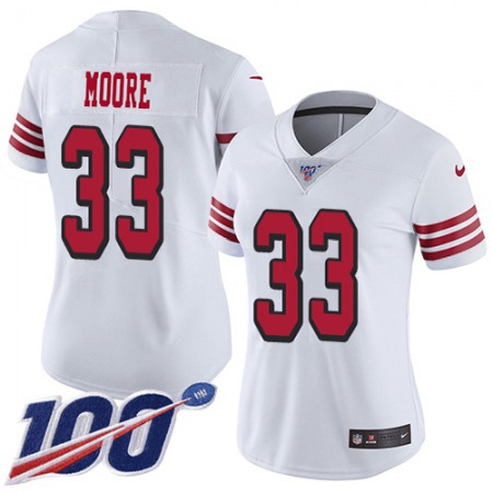 Nike 49ers #33 Tarvarius Moore White Rush Women's Stitched NFL Limited 100th Season Jersey