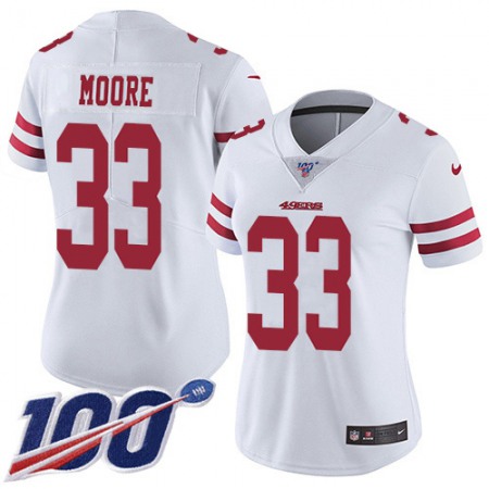 Nike 49ers #33 Tarvarius Moore White Women's Stitched NFL 100th Season Vapor Limited Jersey