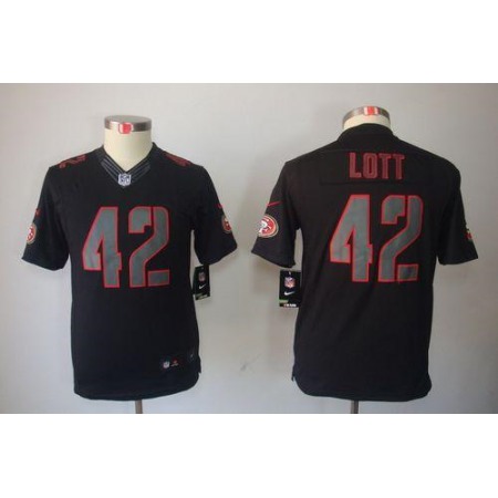 Nike 49ers #42 Ronnie Lott Black Impact Youth Stitched NFL Limited Jersey