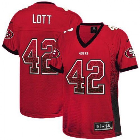 Nike 49ers #42 Ronnie Lott Red Team Color Women's Stitched NFL Elite Drift Fashion Jersey