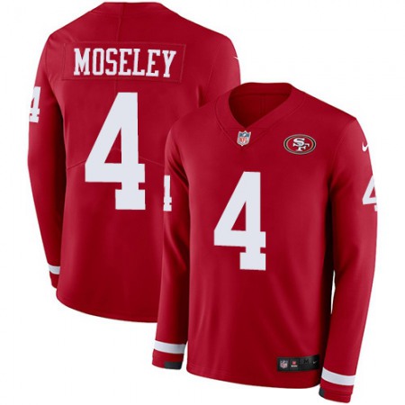 Nike 49ers #4 Emmanuel Moseley Red Team Color Men's Stitched NFL Limited Therma Long Sleeve Jersey