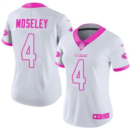 Nike 49ers #4 Emmanuel Moseley White/Pink Women's Stitched NFL Limited Rush Fashion Jersey