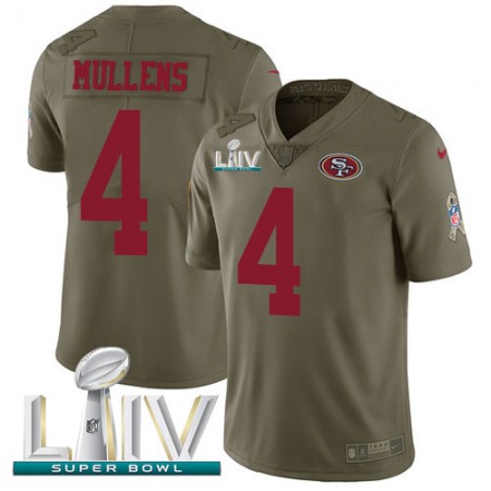 Nike 49ers #4 Nick Mullens Olive Super Bowl LIV 2020 Youth Stitched NFL Limited 2017 Salute To Service Jersey