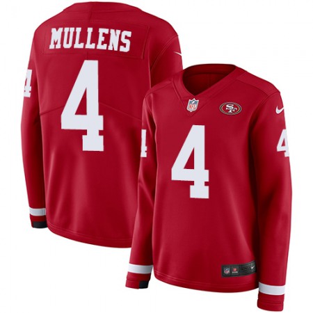 Nike 49ers #4 Nick Mullens Red Team Color Women's Stitched NFL Limited Therma Long Sleeve Jersey