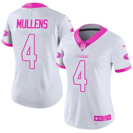 Nike 49ers #4 Nick Mullens White/Pink Women's Stitched NFL Limited Rush Fashion Jersey