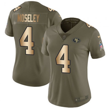 San Francisco 49ers #4 Emmanuel Moseley Olive/Gold Women's Stitched NFL Limited 2017 Salute To Service Jersey