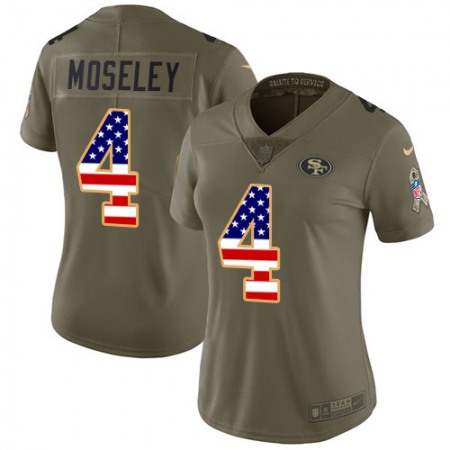 San Francisco 49ers #4 Emmanuel Moseley Olive/USA Flag Women's Stitched NFL Limited 2017 Salute To Service Jersey