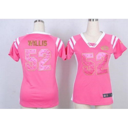 Nike 49ers #52 Patrick Willis Pink Women's Stitched NFL Elite Draft Him Shimmer Jersey