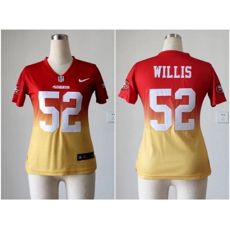 Nike 49ers #52 Patrick Willis Red/Gold Women's Stitched NFL Elite Fadeaway Fashion Jersey