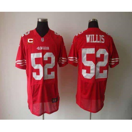 Nike 49ers #52 Patrick Willis Red Team Color With C Patch Men's Stitched NFL Elite Jersey