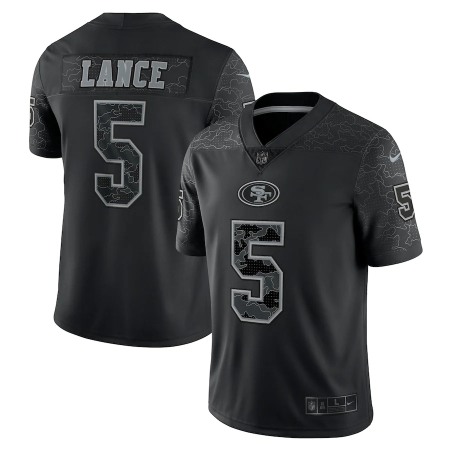 San Francisco 49ers #5 Trey Lance Black Men's Nike NFL Black Reflective Limited Jersey