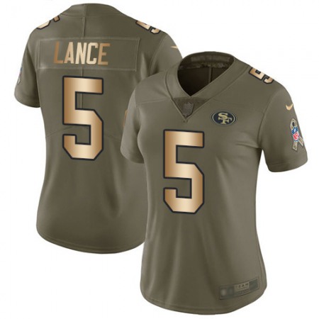 San Francisco 49ers #5 Trey Lance Olive/Gold Women's Stitched NFL Limited 2017 Salute To Service Jersey