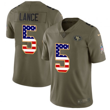San Francisco 49ers #5 Trey Lance Olive/USA Flag Men's Stitched NFL Limited 2017 Salute To Service Jersey