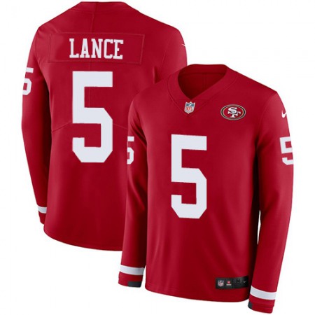 San Francisco 49ers #5 Trey Lance Red Team Color Youth Stitched NFL Limited Therma Long Sleeve Jersey