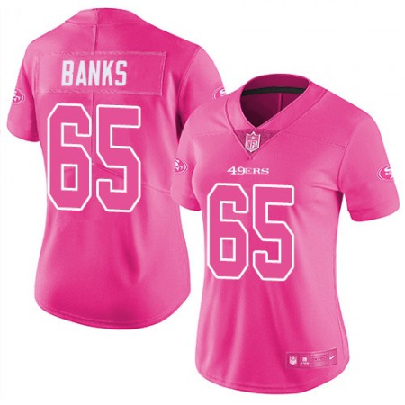 Nike 49ers #65 Aaron Banks Pink Women's Stitched NFL Limited Rush Fashion Jersey