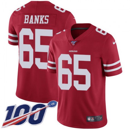 Nike 49ers #65 Aaron Banks Red Team Color Men's Stitched NFL 100th Season Vapor Limited Jersey
