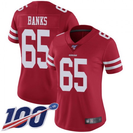 Nike 49ers #65 Aaron Banks Red Team Color Women's Stitched NFL 100th Season Vapor Limited Jersey