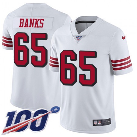 Nike 49ers #65 Aaron Banks White Rush Men's Stitched NFL Limited 100th Season Jersey
