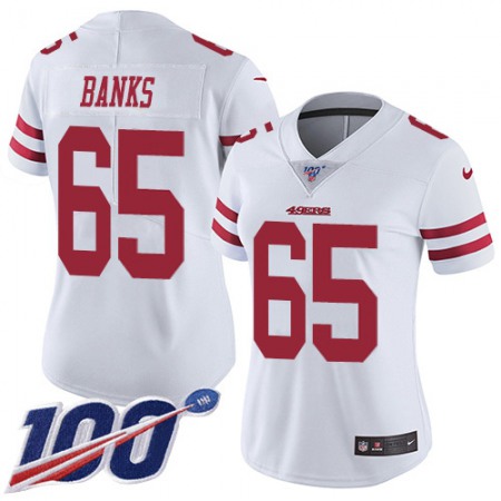 Nike 49ers #65 Aaron Banks White Women's Stitched NFL 100th Season Vapor Limited Jersey