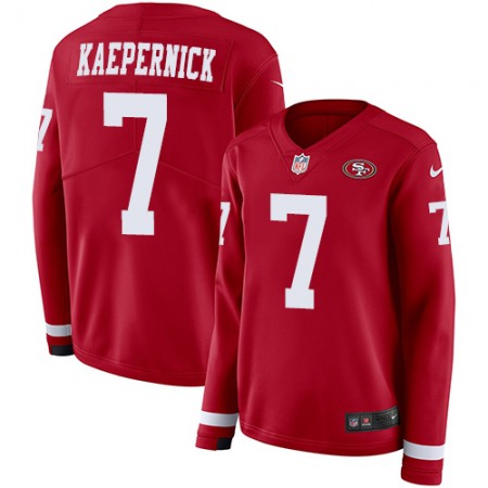 Nike 49ers #7 Colin Kaepernick Red Team Color Women's Stitched NFL Limited Therma Long Sleeve Jersey