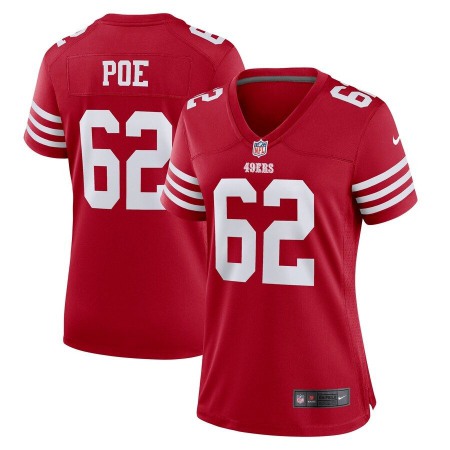 San Francisco 49ers #62 Jason Poe Scarlet Women's 2022-23 Nike NFL Game Jersey