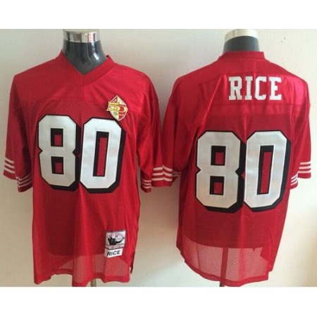 Mitchell and Ness 49ers #80 Jerry Rice Red With 50TH 1996 Stitched NFL Jersey
