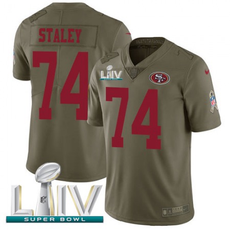 Nike 49ers #74 Joe Staley Olive Super Bowl LIV 2020 Youth Stitched NFL Limited 2017 Salute To Service Jersey