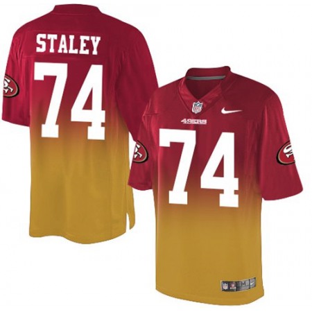 Nike 49ers #74 Joe Staley Red/Gold Men's Stitched NFL Elite Fadeaway Fashion Jersey