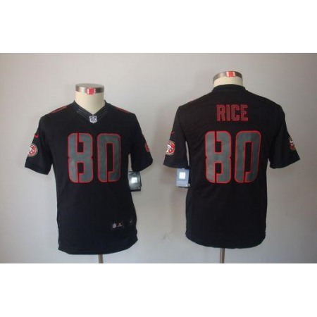 Nike 49ers #80 Jerry Rice Black Impact Youth Stitched NFL Limited Jersey