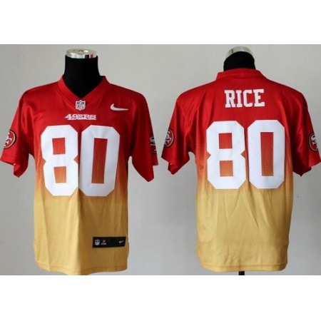 Nike 49ers #80 Jerry Rice Red/Gold Men's Stitched NFL Elite Fadeaway Fashion Jersey