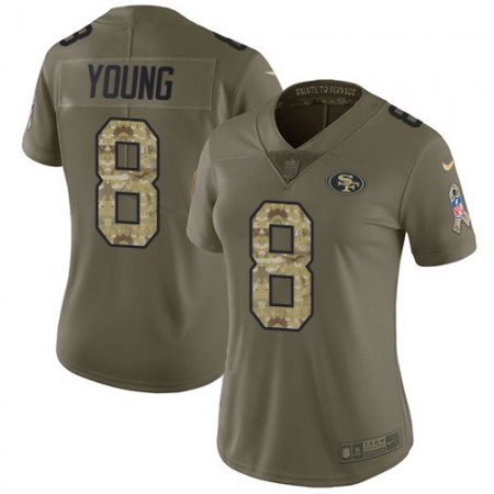 Nike 49ers #8 Steve Young Olive/Camo Women's Stitched NFL Limited 2017 Salute to Service Jersey