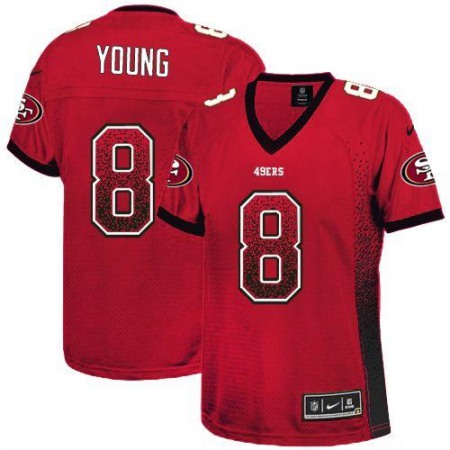 Nike 49ers #8 Steve Young Red Team Color Women's Stitched NFL Elite Drift Fashion Jersey
