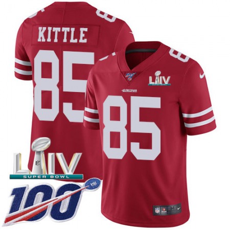 Nike 49ers #85 George Kittle Red Super Bowl LIV 2020 Team Color Youth Stitched NFL 100th Season Vapor Limited Jersey