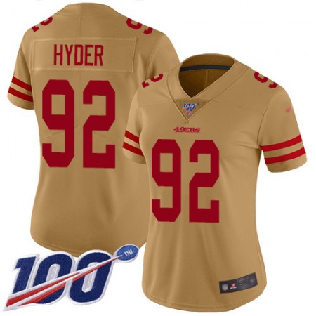 Nike 49ers #92 Kerry Hyder Gold Women's Stitched NFL Limited Inverted Legend 100th Season Jersey