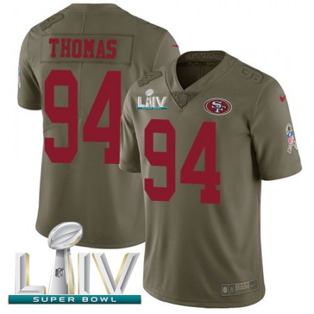 Nike 49ers #94 Solomon Thomas Olive Super Bowl LIV 2020 Youth Stitched NFL Limited 2017 Salute To Service Jersey