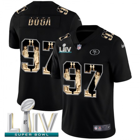 San Francisco 49ers #97 Nick Bosa Carbon Black Super Bowl LIV 2020 Vapor Statue Of Liberty Limited NFL Jersey