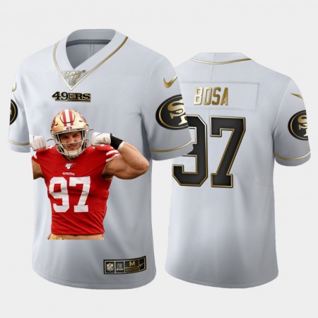 San Francisco 49ers #97 Nick Bosa Nike Team Hero Vapor Limited NFL 100 Jersey White Golden