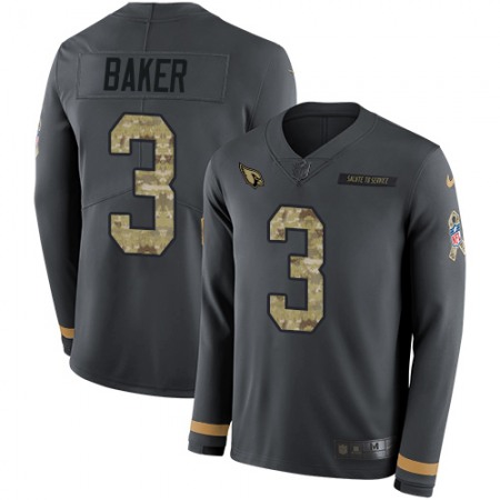 Nike Cardinals #3 Budda Baker Anthracite Salute to Service Men's Stitched NFL Limited Therma Long Sleeve Jersey