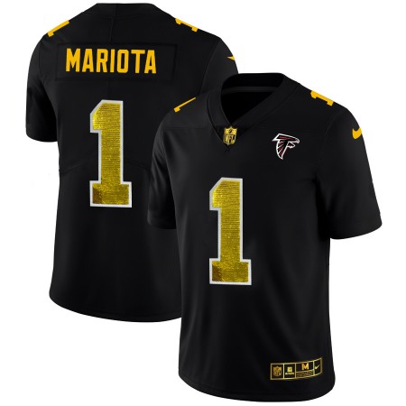 Atlanta Falcons #1 Marcus Mariota Men's Black Nike Golden Sequin Vapor Limited NFL Jersey