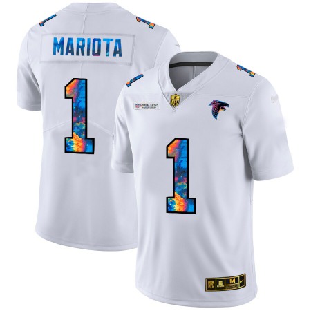 Atlanta Falcons #1 Marcus Mariota Men's White Nike Multi-Color 2020 NFL Crucial Catch Limited NFL Jersey