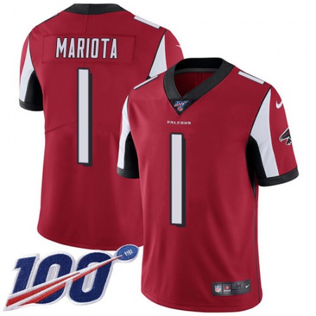 Nike Falcons #1 Marcus Mariota Red Team Color Men's Stitched NFL 100th Season Vapor Untouchable Limited Jersey