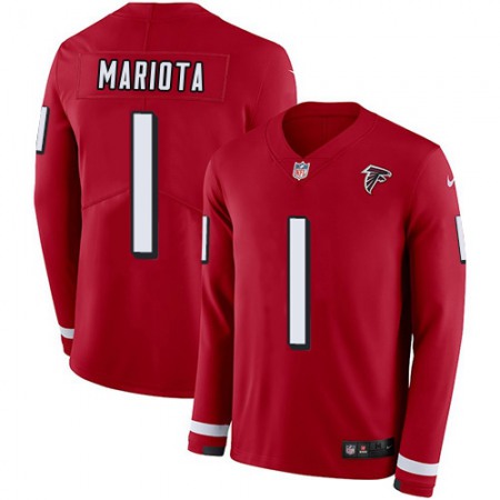 Nike Falcons #1 Marcus Mariota Red Team Color Men's Stitched NFL Limited Therma Long Sleeve Jersey