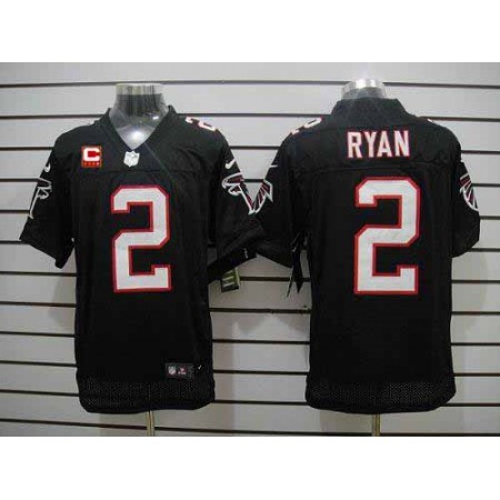 Nike Falcons #2 Matt Ryan Black Alternate With C Patch Men's Stitched NFL Elite Jersey