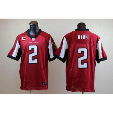 Nike Falcons #2 Matt Ryan Red Team Color With C Patch Men's Stitched NFL Elite Jersey
