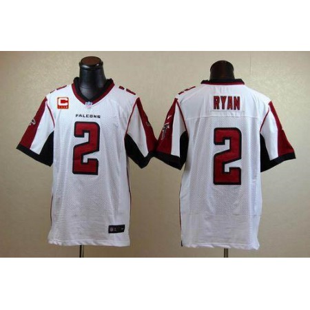 Nike Falcons #2 Matt Ryan White With C Patch Men's Stitched NFL Elite Jersey