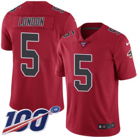 Nike Falcons #5 Drake London Red Men's Stitched NFL Limited Rush 100th Season Jersey