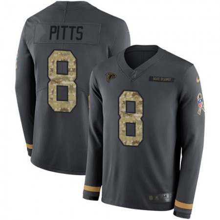 Nike Falcons #8 Kyle Pitts Anthracite Salute to Service Men's Stitched NFL Limited Therma Long Sleeve Jersey