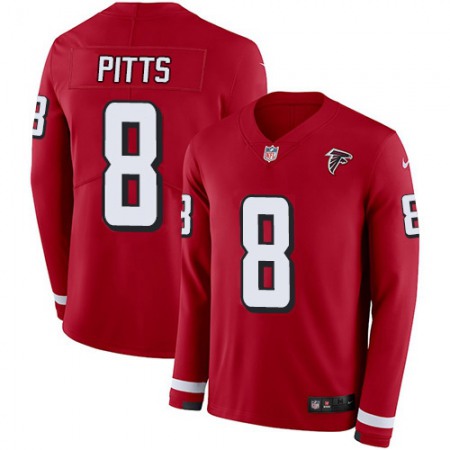 Nike Falcons #8 Kyle Pitts Red Team Color Men's Stitched NFL Limited Therma Long Sleeve Jersey